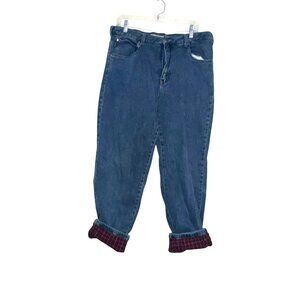 Cabelas Casuals Blue Denim Jeans Size 18  With Plaid Lining & Rolled Cuffs